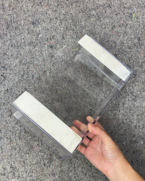 Clear Acrylic Storage Bin, 11 x 2.5 in, Hanging Stickers Need Replacing