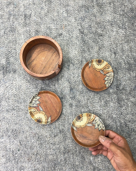 Wooden Coasters with Floral Design