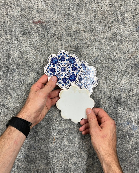 Set of 3 Blue and White Floral Coasters