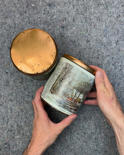 Vintage Winter Scene Metal Tins, Set of 2