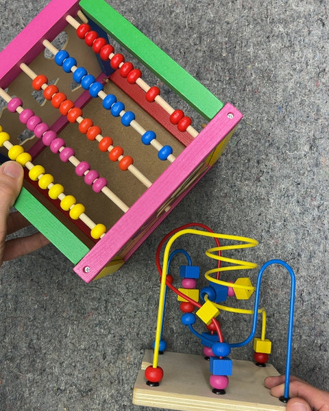 Wooden Activity Cube with Abacus and Clock