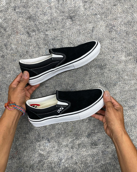 Vans Skate Slip-On Black and White Sneakers, Size US Men 7.5