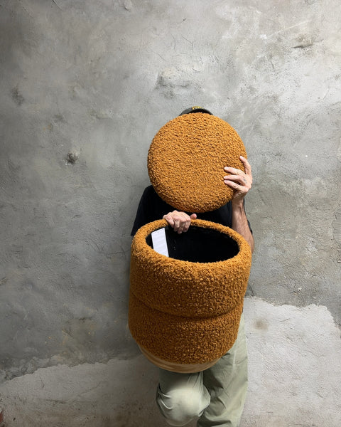 Get Set Style Boucle Round Storage Ottoman Stool, W13xH16"