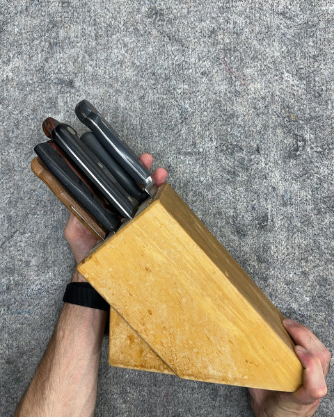 J.A. Henckels Wooden Knife Block with Assorted Kitchen Knives and Honing Steel Set