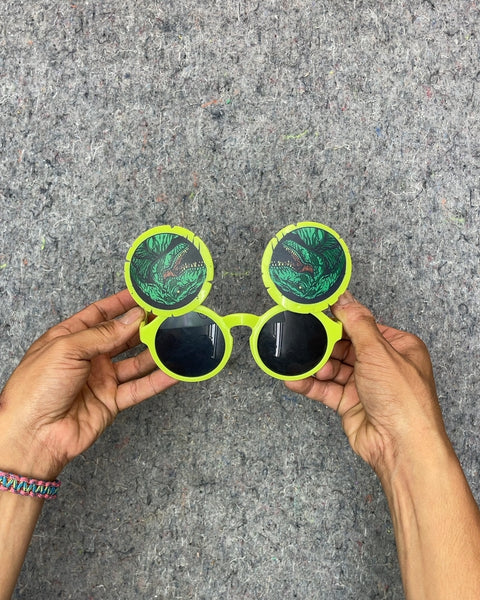 Neon Green Flip-Up Dinosaur Sunglasses