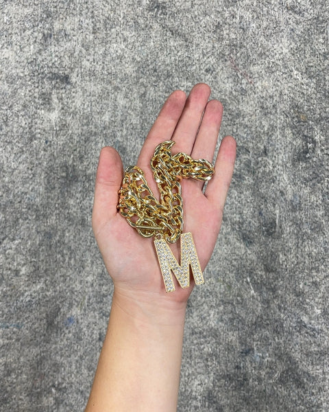 Gold Tone Chain Necklace with Initial M Pendant