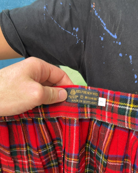 Red Plaid Pure New Wool Kilt Made in Scotland, Size 16