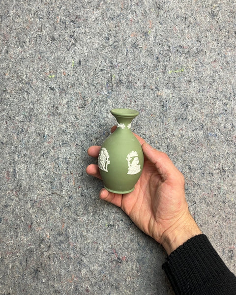 Super Cute Green Decorative Vase with White Relief