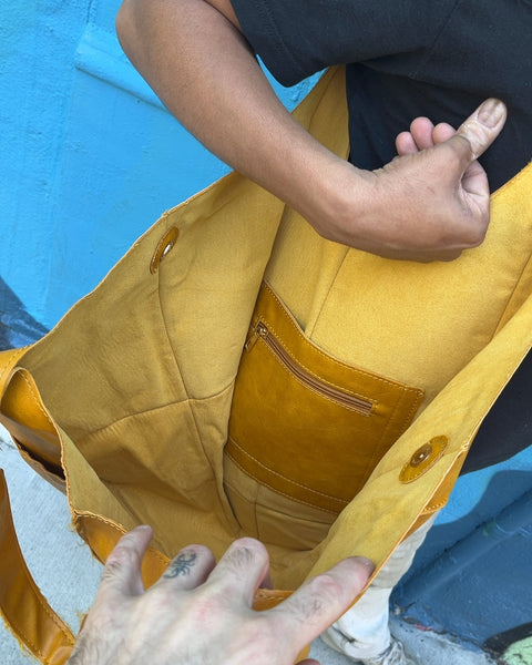 Yellow Leather Tote Bag