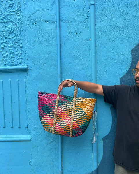Colorful Woven Straw Tote Bag
