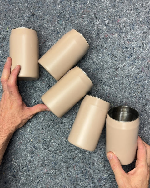 Set of Five Tan Insulated Can Shaped Tumblers