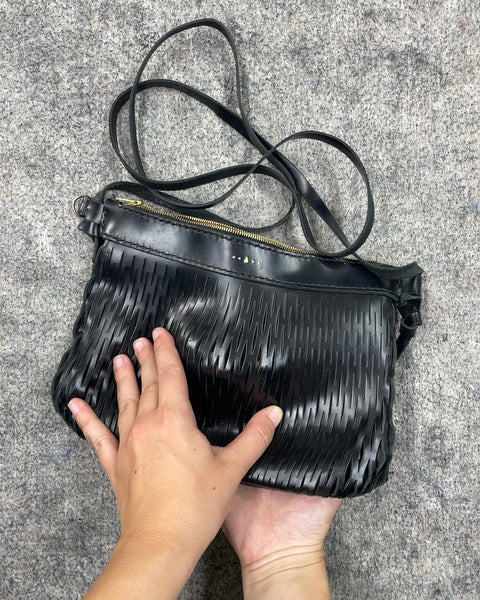Black Leather Woven Crossbody Bag