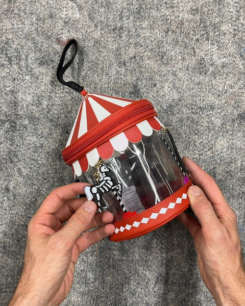 Red and White Striped Carousel Cosmetic Bag