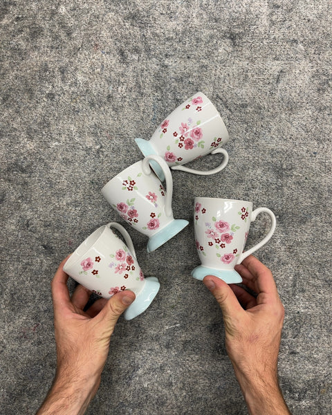 Pfaltzgraff Floral Rose Pedestal Mugs, Set of 4