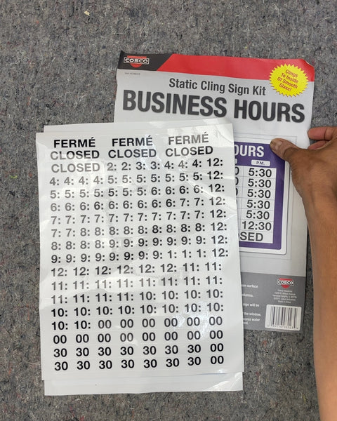 Cosco Static Cling Business Hours Sign Kit