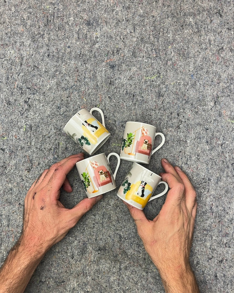 Set of Four Dogs Print Espresso Mugs
