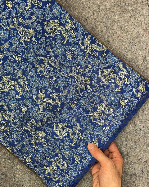 Blue and Gold Dragon Pattern Wall Scroll, W15xL30"