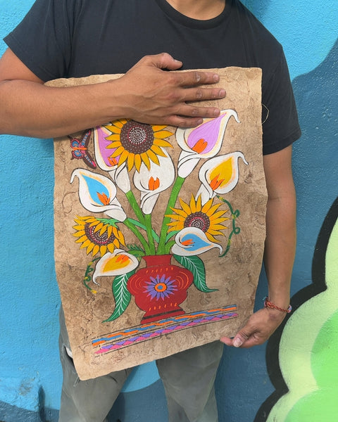 Floral Still Life Painting on Bark Paper, 16x24"