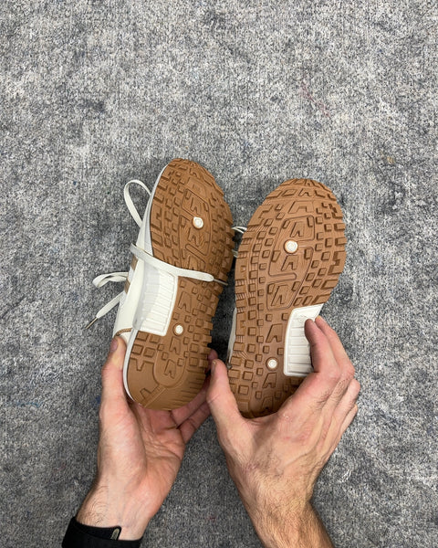 Cream and Tan Retro Looking Running Sneakers, Size 37