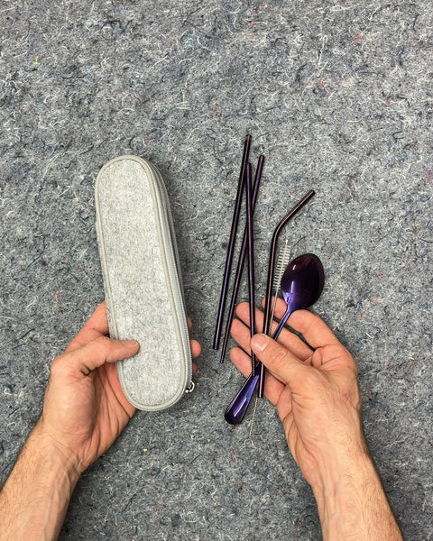 Reusable Purple Metal Utensil Set with Case