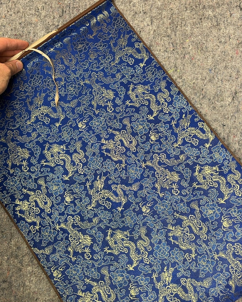 Blue and Gold Dragon Pattern Wall Scroll, W15xL30"