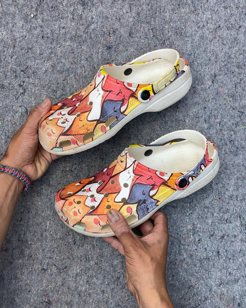 Crocs Classic Clogs with Cat Print, Size 42