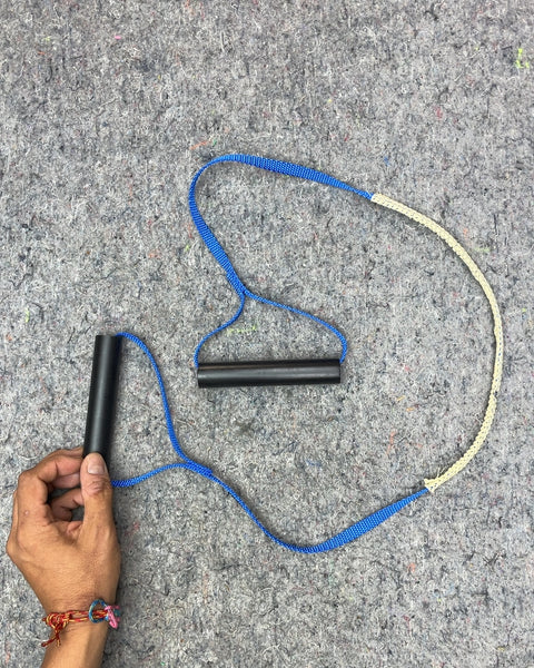 Blue and White Exercise Resistance Band with Handles