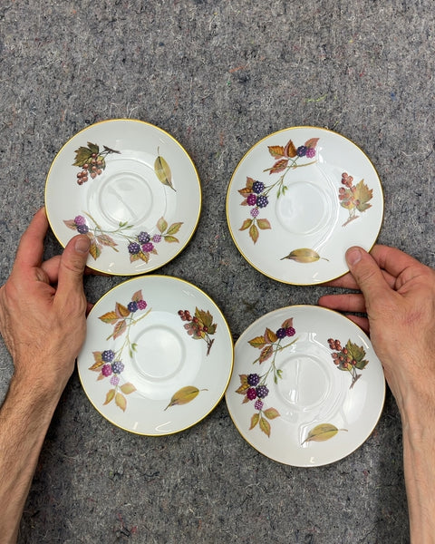 Four White Saucers with Berry and Leaf Design, Made In England