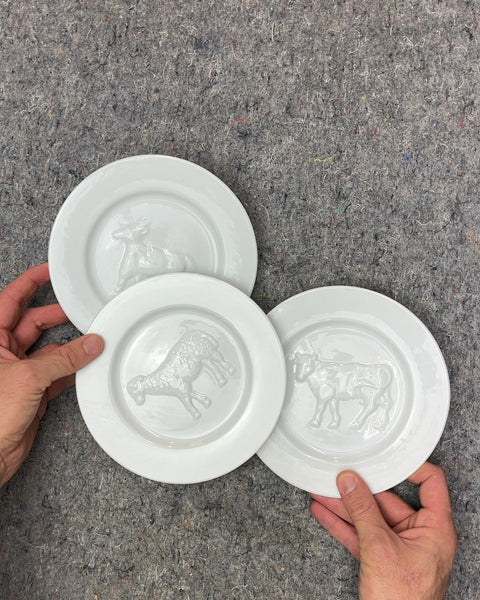 Three White Porcelain Animal Dessert Plates