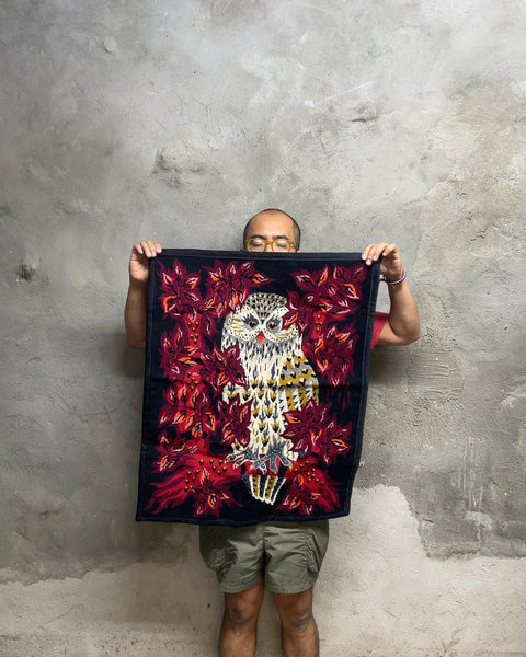Owl and Leaves Thick Tapestry, 24x30"