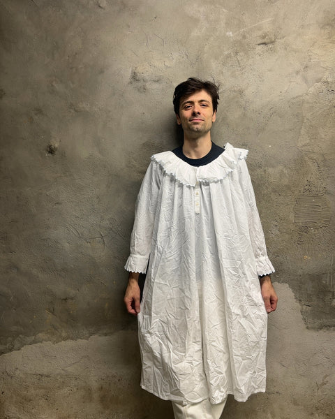 If Only If White Ruffle Collar Cotton Nightdress, Size S