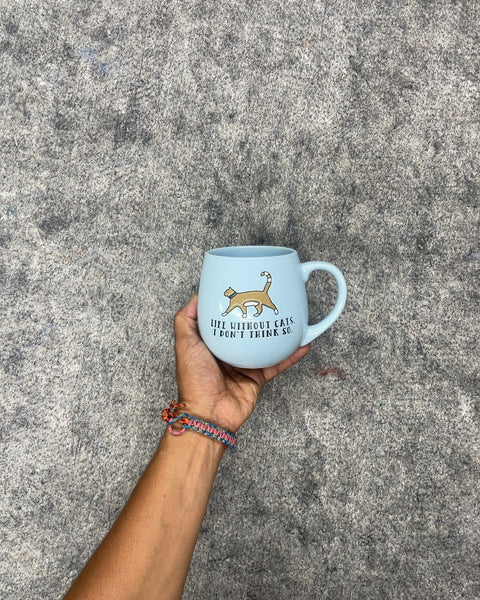 Life Without Cats Ceramic Mug in Light Blue