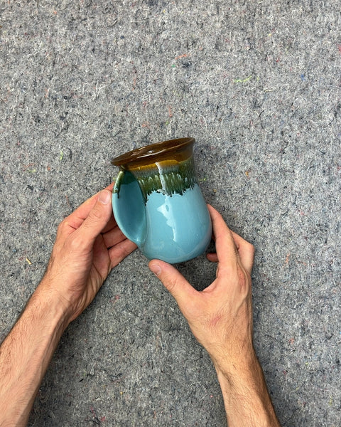 Turquoise and Brown Glazed Ceramic Mug
