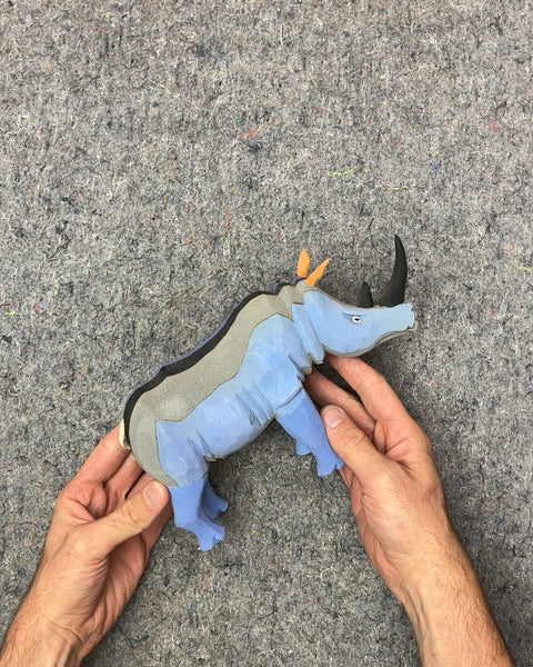 Blue and Gray Rhinoceros Figurine
