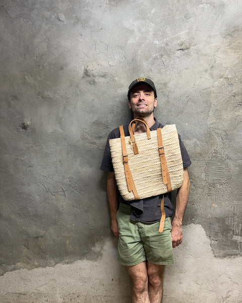 Cool Woven Straw Backpack with Leather Straps
