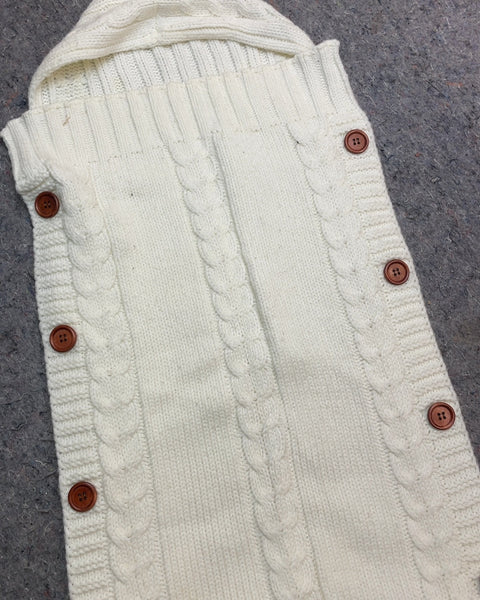 White Knitted Baby Swaddle Blanket with Hood