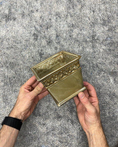 Glazed Ceramic Square Planter with Relief Band, 5"