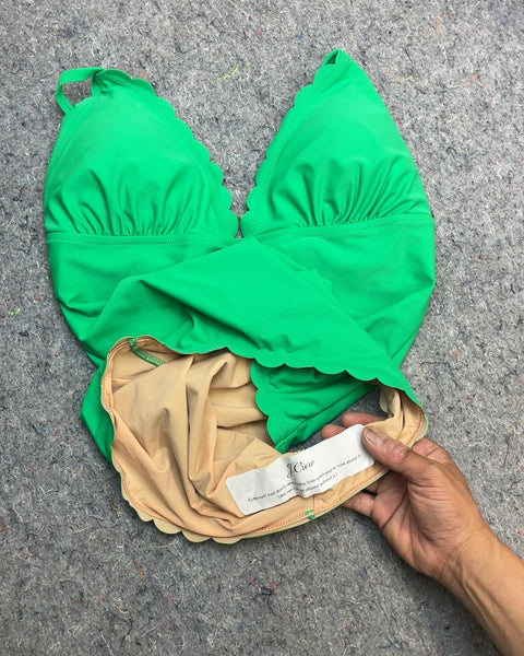 Brand New J.Crew Green Scalloped One Piece Swimsuit, Size L