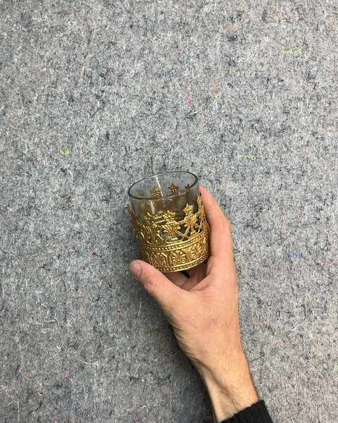 Gold Tone Filigree Glass Votive Holder