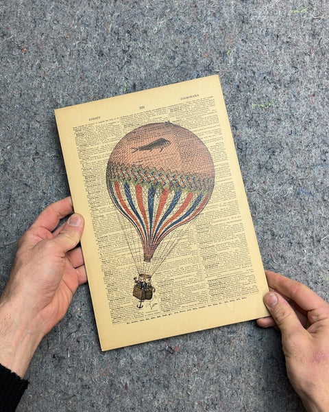 Vintage Dictionary Art Hot Air Balloon Art, 8x12"