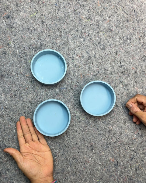 Three Small Silicone Blue Bowls