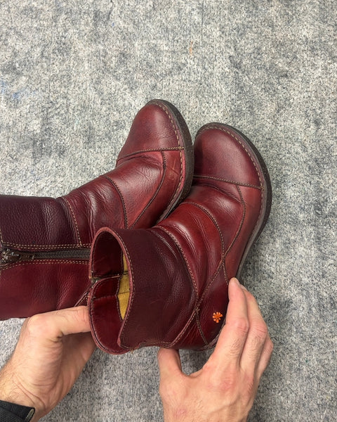 Art Rich Brown Leather Patchwork Zip Up Heeled Ankle Boots, Size EU 37