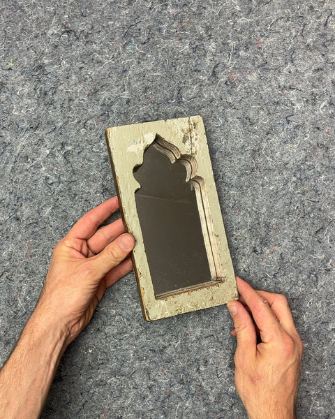 Distressed Wood Arch Mirror, H10"