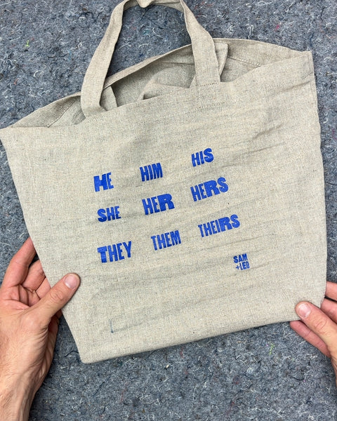 Sam + Leo Pronoun Tote Bag