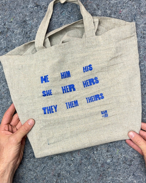 Sam + Leo Pronoun Tote Bag