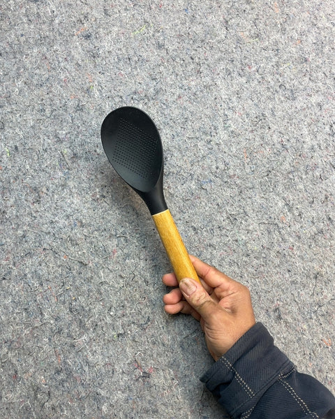 Black Slotted Spoon with Wood Handle