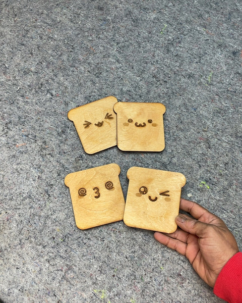 Set of 4 Toast Face Wooden Coasters