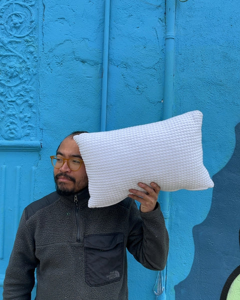 White Waffle Weave Pillow, L16"