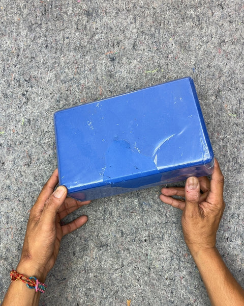 Blue Yoga Block w a Wee Cat Scratch