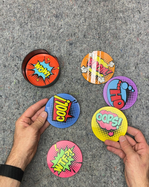 Comic Book Style Drink Coasters with Holder
